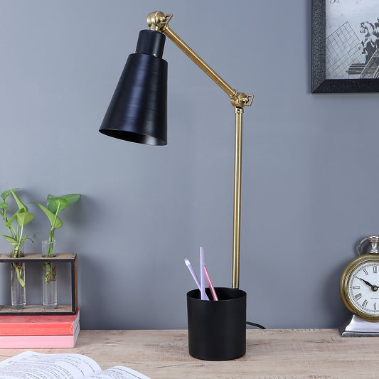 Designer Black & Gold Study Lamp With Metal Base